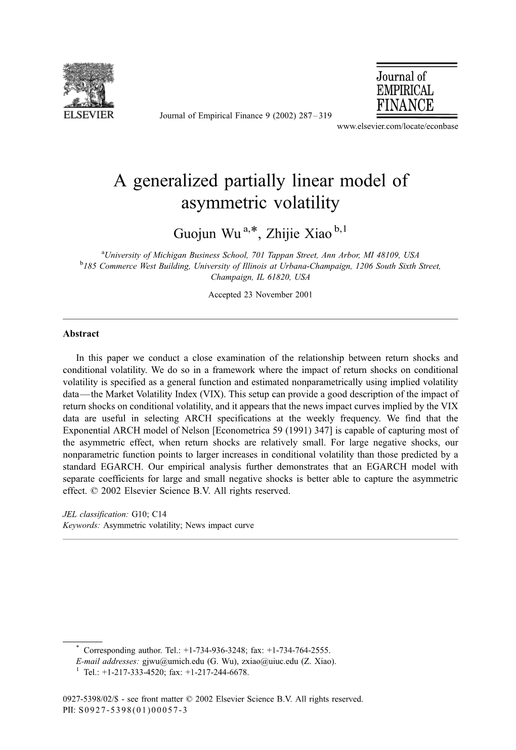 A Generalized Partially Linear Model of Asymmetric Volatility