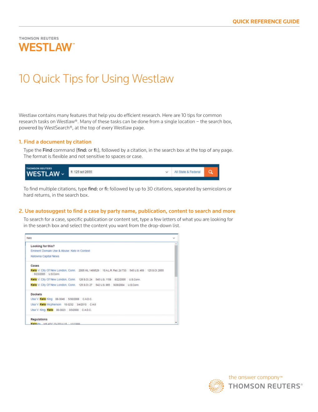 10 Quick Tips for Using Westlaw