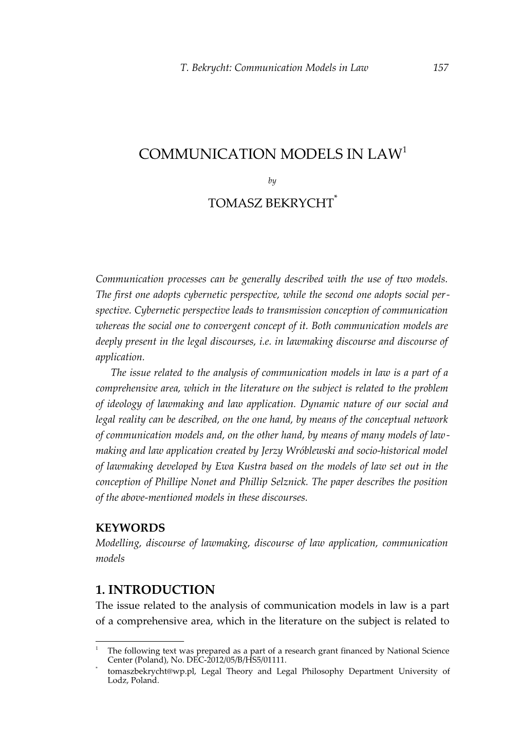 Communication Models in Law1