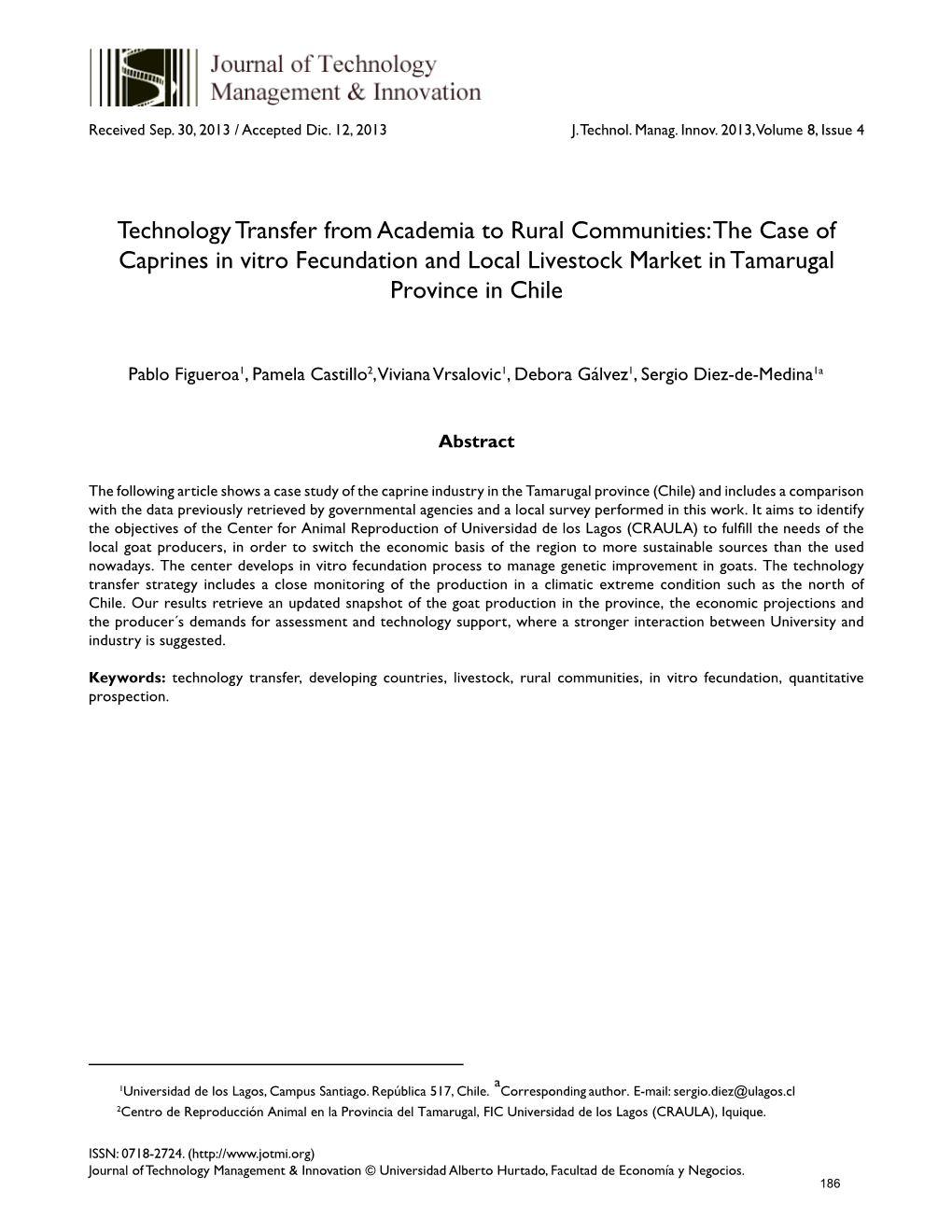 The Case of Caprines in Vitro Fecundation and Local Livestock Market in Tamarugal Province in Chile