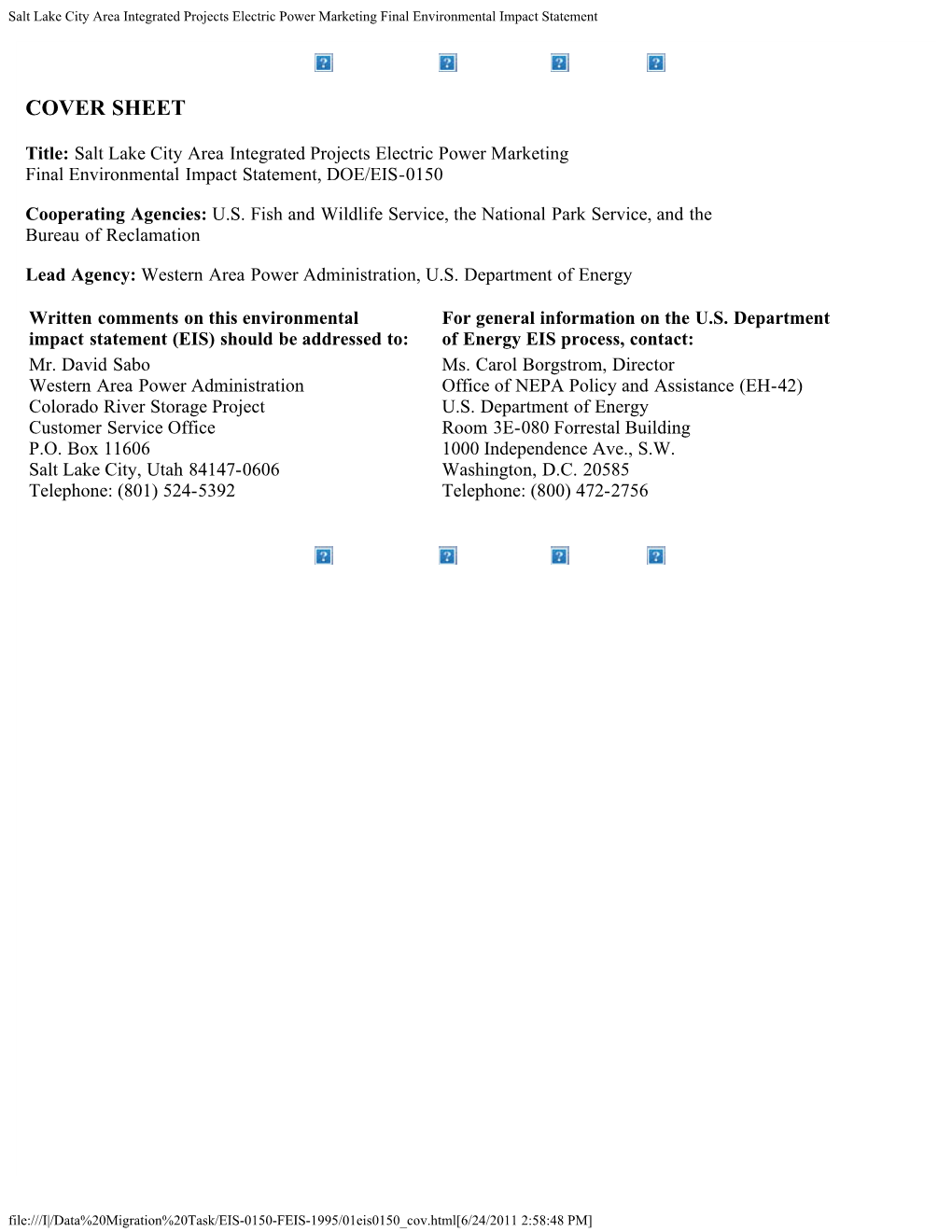 Salt Lake City Area Integrated Projects Electric Power Marketing Final Environmental Impact Statement