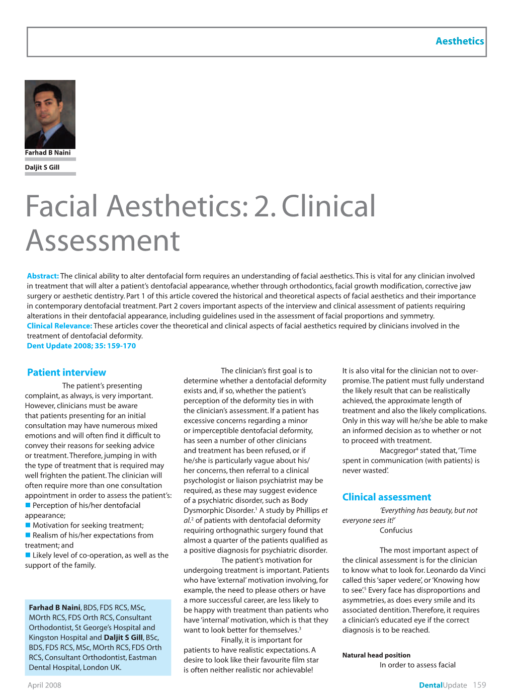Facial Aesthetics: 2. Clinical Assessment