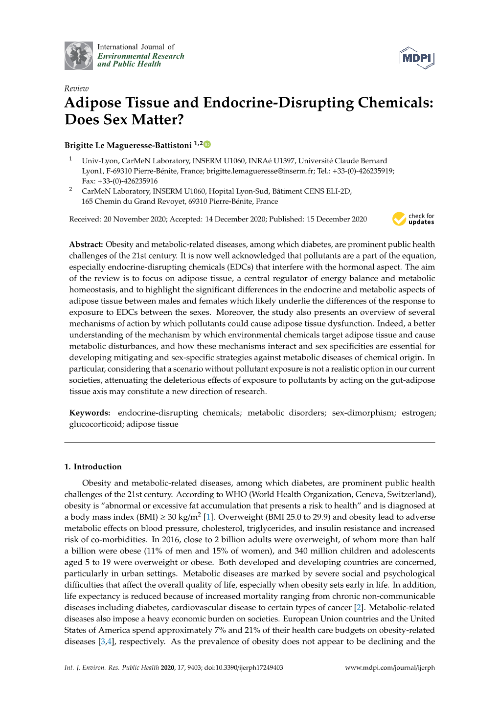 Adipose Tissue and Endocrine-Disrupting Chemicals: Does Sex Matter?