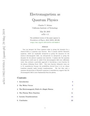 Electromagnetism As Quantum Physics