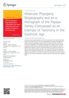 Molecular Phylogeny, Biogeography and an E- Monograph of the Papaya Family (Caricaceae) As an Example of Taxonomy in the Electronic Age