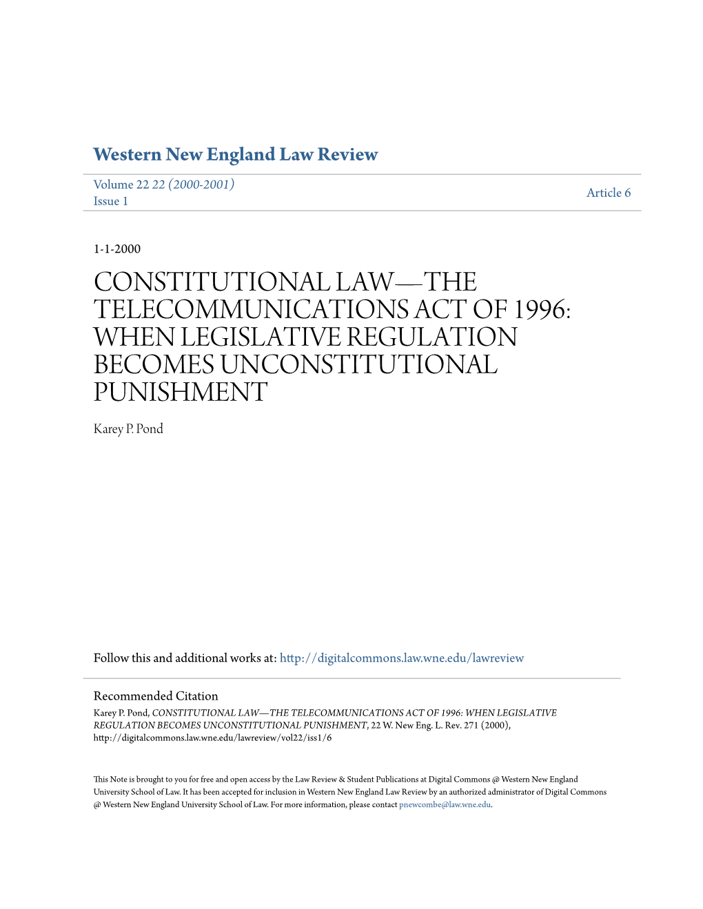 Constitutional Lawâ•ﬂthe Telecommunications Act Of