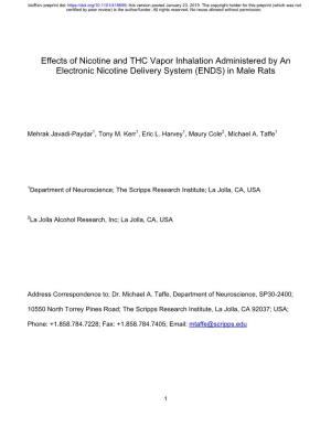 Effects of Nicotine and THC Vapor Inhalation Administered by an Electronic Nicotine Delivery System (ENDS) in Male Rats