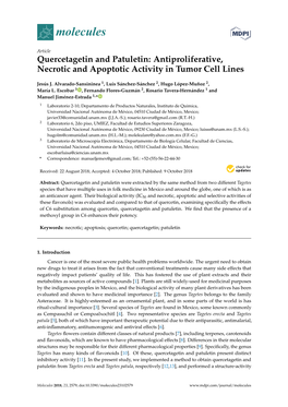 Quercetagetin and Patuletin: Antiproliferative, Necrotic and Apoptotic Activity in Tumor Cell Lines
