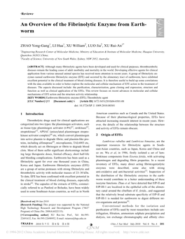 An Overview of the Fibrinolytic Enzyme from Earth- Worm