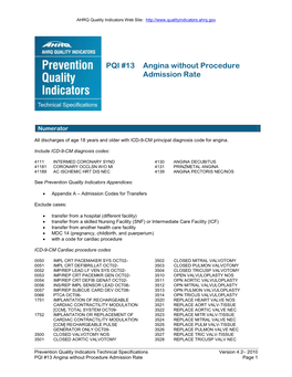 PQI #13 Angina Without Procedure Admission Rate