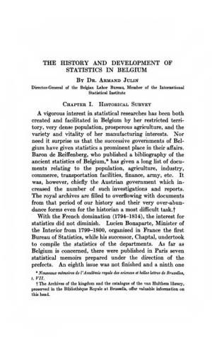 THE HISTORY and DEVELOPMENT of STATISTICS in BELGIUM by Dr