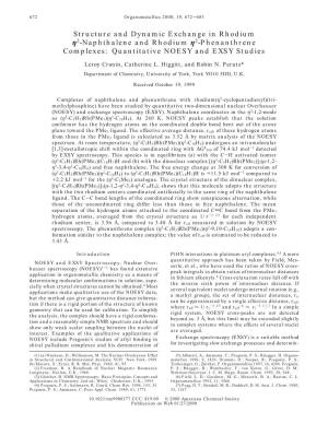 Structure and Dynamic Exchange in Rhodium Η2-Naphthalene and Rhodium Η2-Phenanthrene Complexes: Quantitative NOESY and EXSY Studies