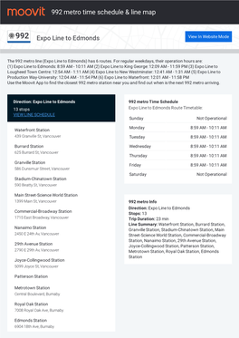 992 Metro Time Schedule & Line Route