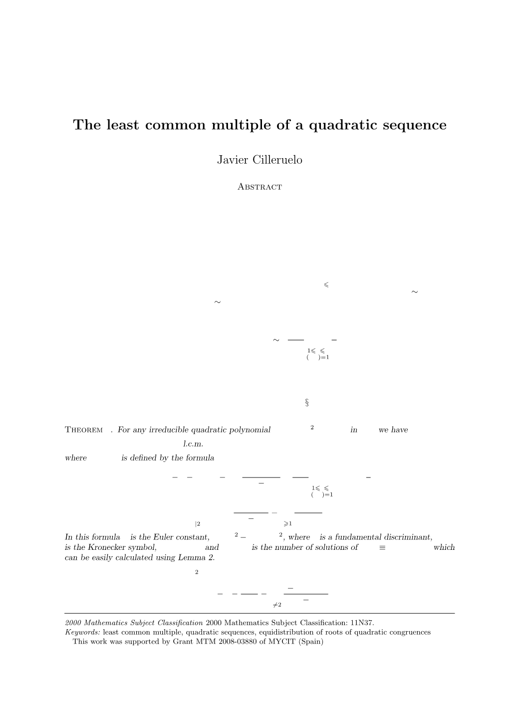 The Least Common Multiple of a Quadratic Sequence