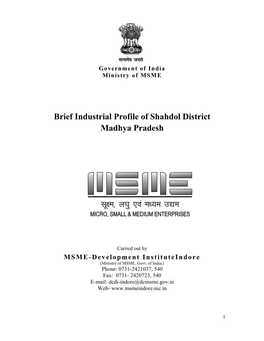 Brief Industrial Profile of Shahdol District Madhya Pradesh