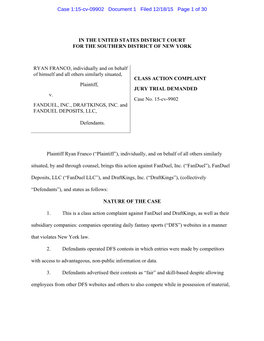 Franco V. Fanduel, Inc., Draftkings, Inc, Et Al. Complaint