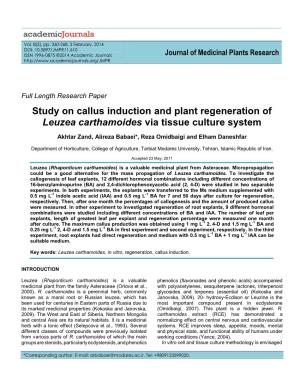 Study on Callus Production and Plant Regeneration of Leuzea