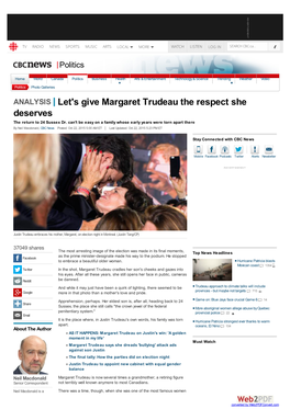Let's Give Margaret Trudeau the Respect She Deserves the Return to 24 Sussex Dr