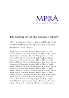 The Banking Sector and National Economy