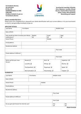 Membership Application Yarriambiack Libraries