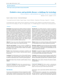 Oxidative Stress and Pesticide Disease: a Challenge for Toxicology Estrés Oxidativo Y Enfermedad Por Pesticidas: Un Reto En Toxicología Received: 28/10/2016