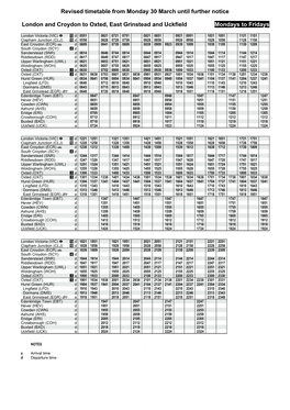 Revised Timetable from Monday 30 March Until Further Notice