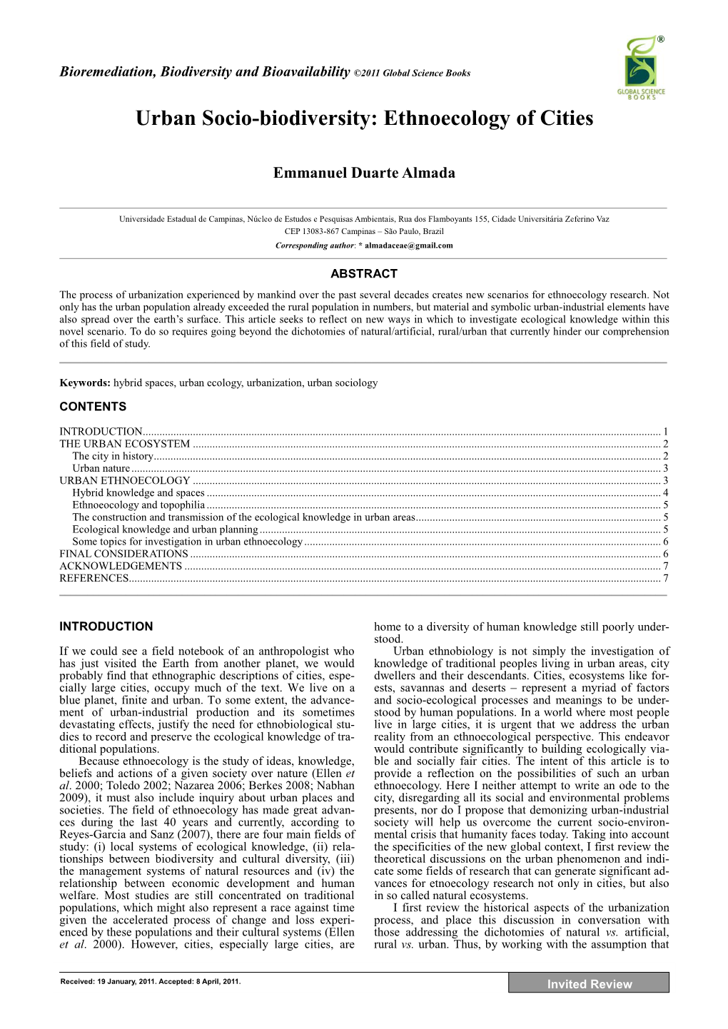 Urban Socio-Biodiversity: Ethnoecology of Cities