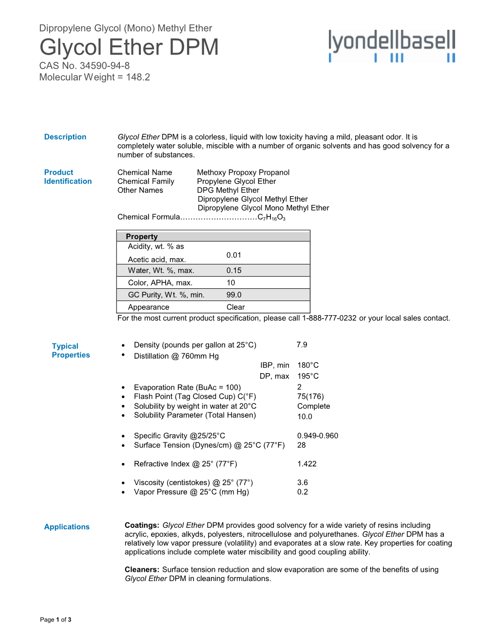 Glycol Ether DPM CAS No