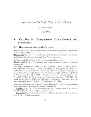 Professor Smith Math 295 Lecture Notes