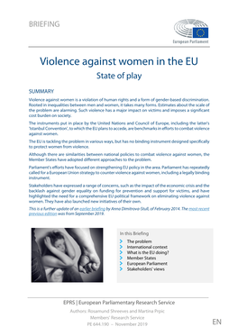 Violence Against Women in the EU: State of Play (November 2019)