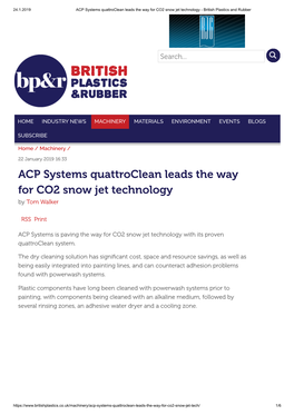 ACP Systems Quattroclean Leads the Way for CO2 Snow Jet Technology - British Plastics and Rubber