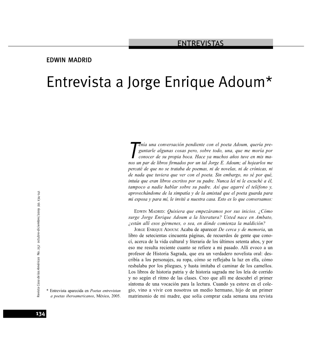 Entrevista a Jorge Enrique Adoum*