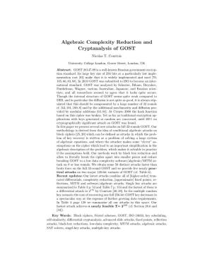 Algebraic Complexity Reduction and Cryptanalysis of GOST Nicolas T