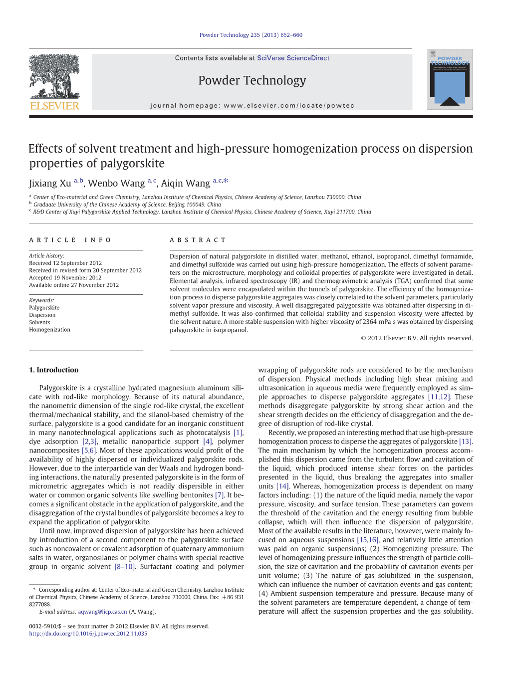 Effects of Solvent Treatment and High-Pressure Homogenization Process on Dispersion Properties of Palygorskite