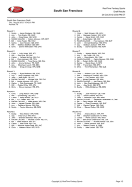 South San Francisco Draft Results 24-Oct-2012 02:58 PM ET