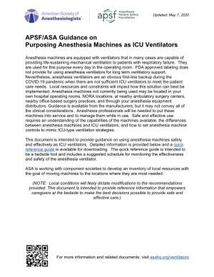 APSF/ASA Anesthesia Machines As ICU Ventilators