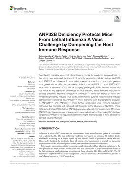 ANP32B Deficiency Protects Mice from Lethal Influenza a Virus
