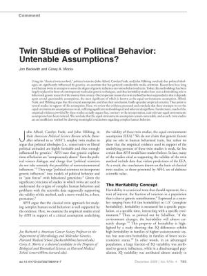 Twin Studies of Political Behavior: Untenable Assumptions?