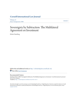 Sovereignty by Subtraction: the Multilateral Agreement on Investment Robert Stumberg*