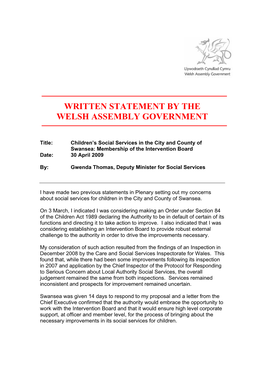 Written Statement by the Welsh Assembly Government