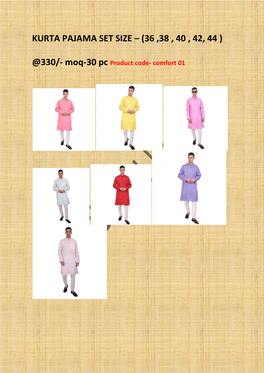 Kurta Pajama Set Size – (36 ,38 , 40 , 42, 44 )