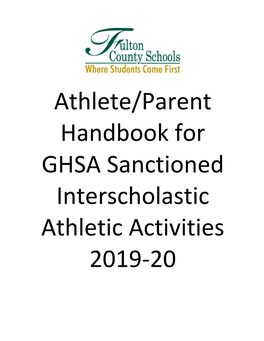 Athlete/Parent Handbook for GHSA Sanctioned Interscholastic Athletic Activities 2019-20