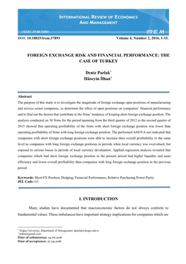 Foreign Exchange Risk and Financial Performance: the Case of Turkey