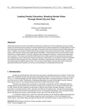 Leading Female Characters: Breaking Gender Roles Through Broad City and Veep Abstract I. Introduction