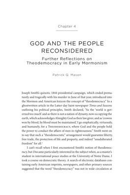GOD and the PEOPLE RECONSIDERED Further Reflections on Theodemocracy in Early Mormonism