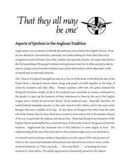 Aspects of Epiclesis in the Anglican Tradition