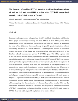 The Frequency of Combined IFITM3 Haplotype Involving