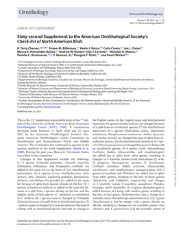 Sixty-Second Supplement to the American Ornithological Society’S Check-List of North American Birds