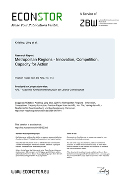 Metropolitan Regions - Innovation, Competition, Capacity for Action