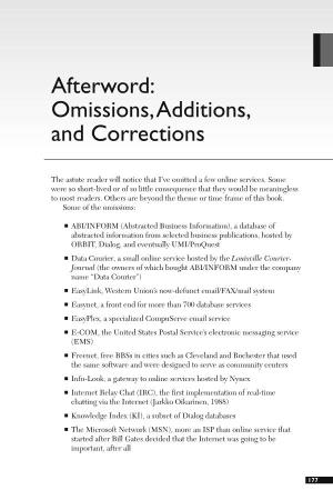 Afterword: Omissions,Additions, and Corrections